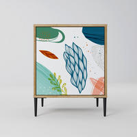 SIDEBOARD BOTANICAL HURRICANE, Eichefarben, 57,5x42x72,5 cm, Schwarze Metallfüße - Eichefarben/Multicolor, Holzwerkstoff/Metall (57.5/72.5/42cm) - SpaceRebels