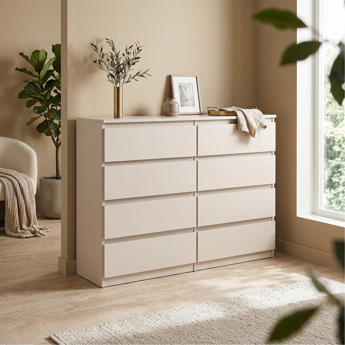 KOMMODE NUDO 120/101,5/39cm mit 8 Schubladen Türen Kaschmir - Kaschmir, Holzwerkstoff (120/101.5/39cm) - MASSENO