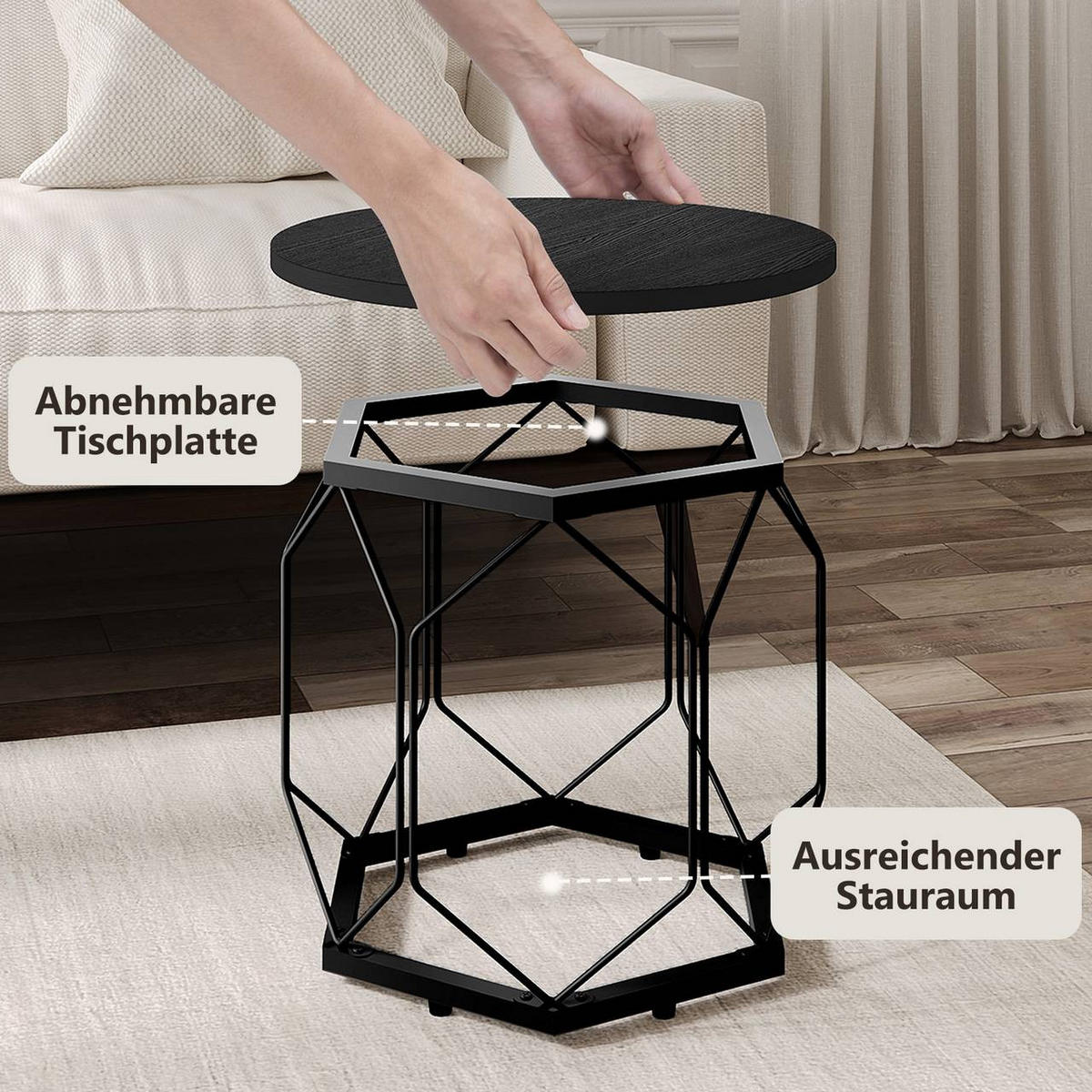 COUCHTISCH 2er Set, rund, Schwarze Holzoptik - Schwarz, Holzwerkstoff/Metall (50/50/45cm) - Woltu