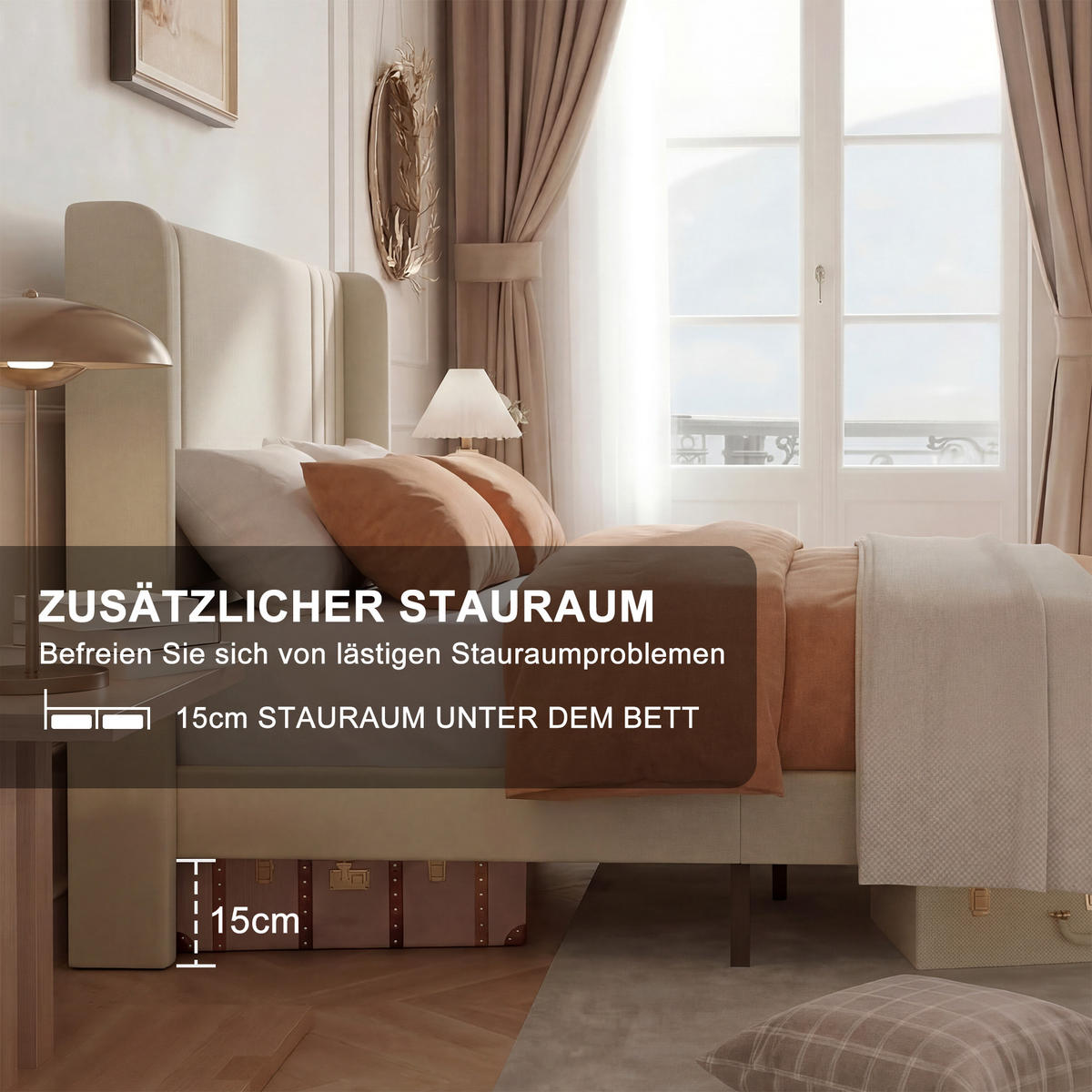 POLSTERBETT 140x200 cm Doppelbett mit Lattenrost, Leinenstoff Beige - Beige, Metall (140/200cm) - EuroLiving