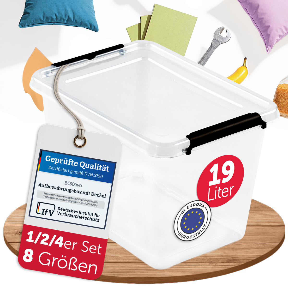 AUFBEWAHRUNGSBOX mit Deckel 19l - 1er Set - Transparent, Kunststoff (29/26.5/39cm) - BOXXivo