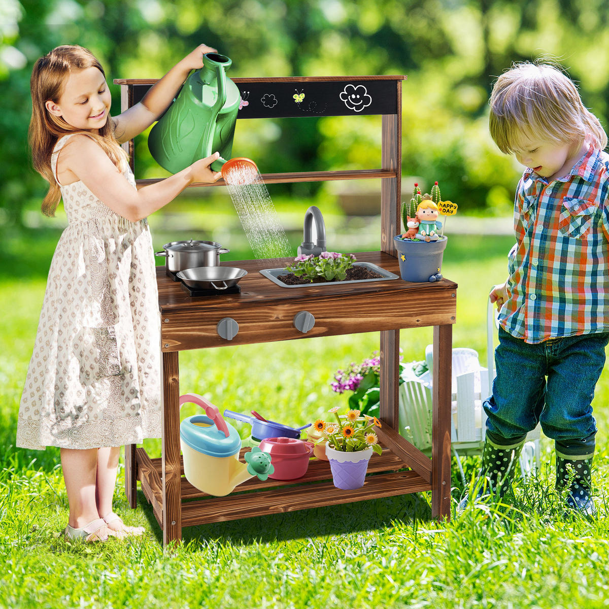 KINDERKÜCHE Outdoor Natur - Naturfarben, Holz (65/40/96cm) - COSTWAY