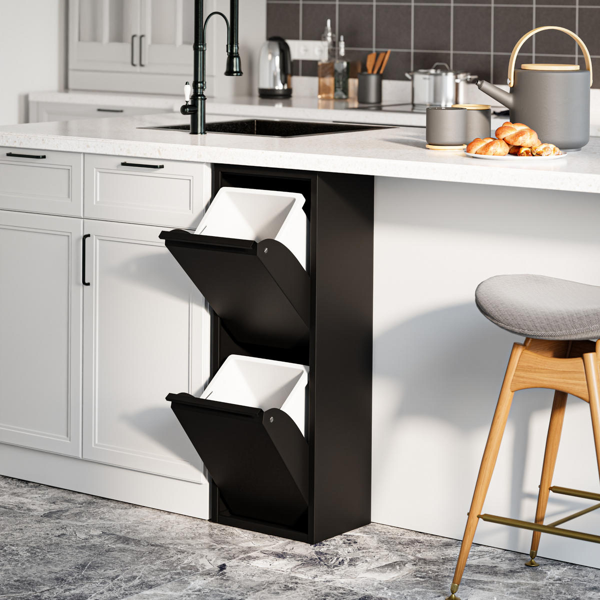 SKŘÍŇ NA ODPADKY Sollentuna - černá, kov/plast (33/93/25cm) - [en.casa]