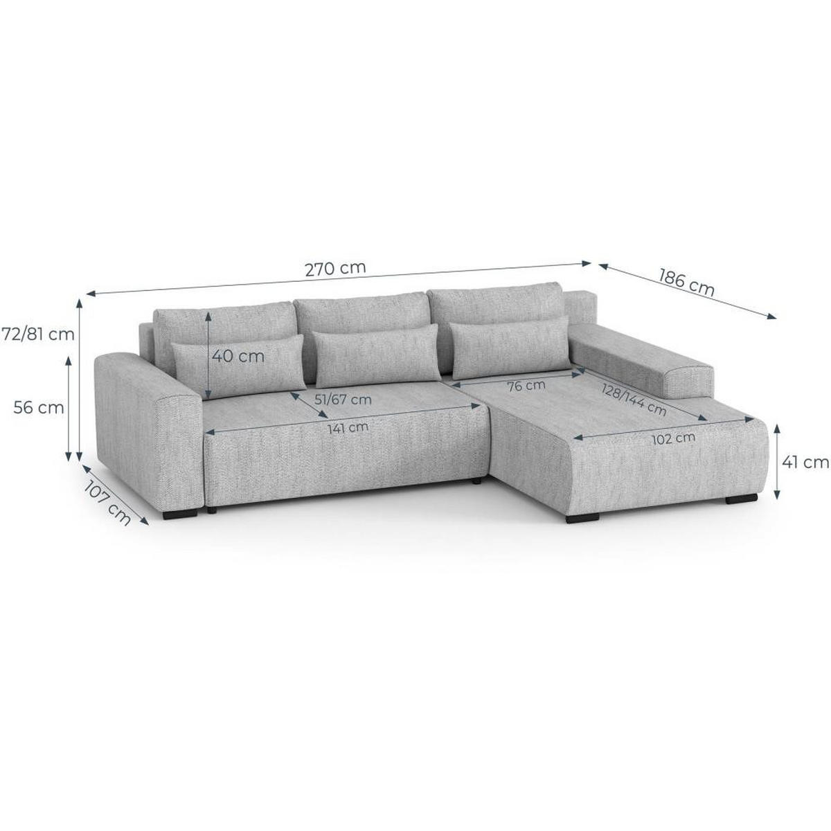ECKSCHLAFSOFA Benny anthrazit links - Anthrazit/Schwarz, Kunststoff/Textil (271/185cm) - Beautysofa
