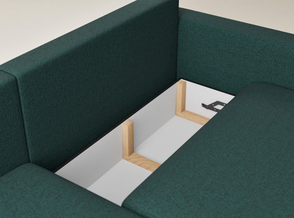 ECKSOFA MIT SCHLAFFUNKTION Leon Grün Webstoff - Schwarz/Grün, Holz/Holzwerkstoff (148/239cm) - Maison de Reve