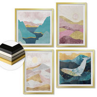 WANDBILDER 4er Set - 50x50 cm & 40x60 cm Goldrahmen - Abstrakte Berge Sonne - Goldfarben, Kunststoff (50/50cm) - ArtPrintCave