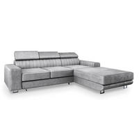 ECKSOFA NOTO R-S Hellgrau Velours-Stoff mit Schlaffunktion - Hellgrau, Holz (267/190cm) - MASSENO