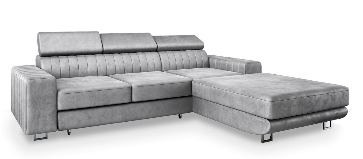 ECKSOFA NOTO R-S Hellgrau Velours-Stoff mit Schlaffunktion - Hellgrau, Holz (267/190cm) - MASSENO