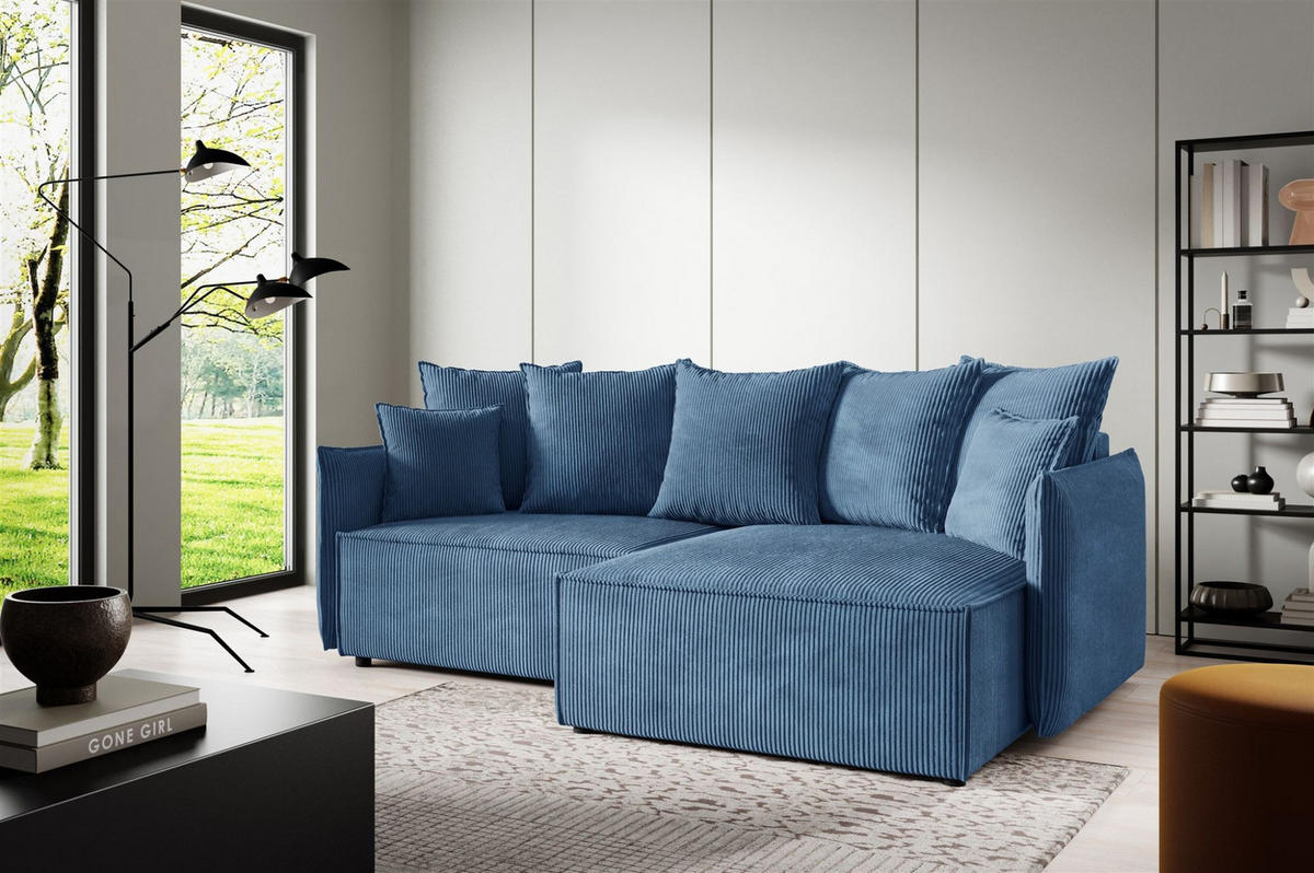 ECKSOFA Minea Mit Schlaffunktion - Blau, Holzwerkstoff/Textil (221/153cm) - Fun Möbel