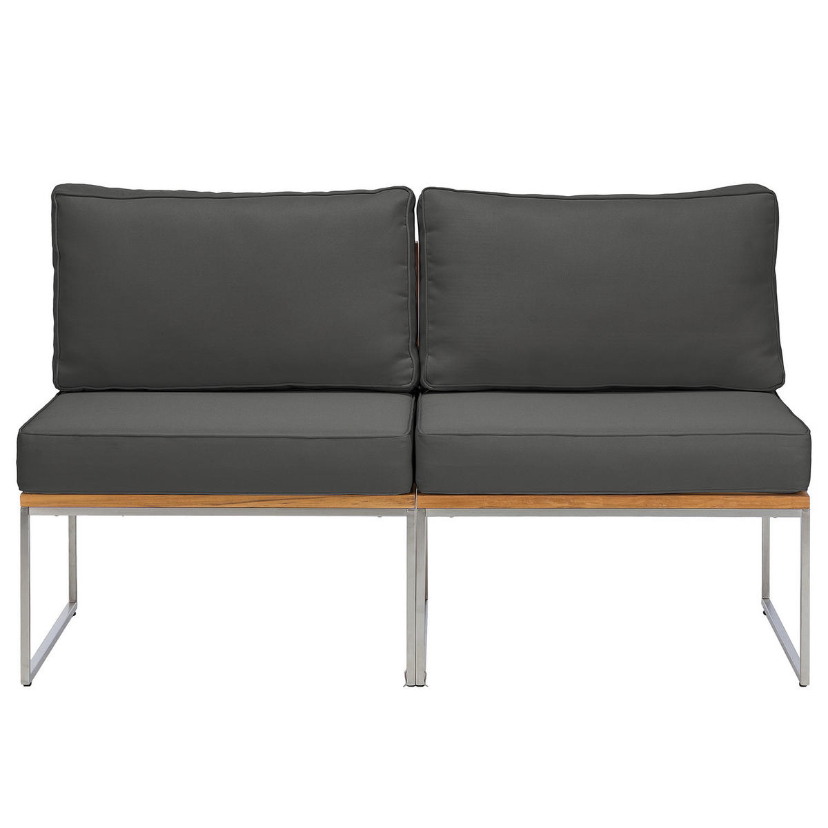 LOUNGESOFA - 2-teilig - Webstoff / Teak massiv - Anthrazit, Holz/Textil (140/74/70cm) - home24