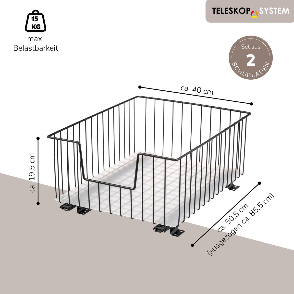 SCHRANK-KORBAUSZUG 40 cm, schwarz, Metall - Schwarz, Metall (40/23/50.5cm) - bremermann