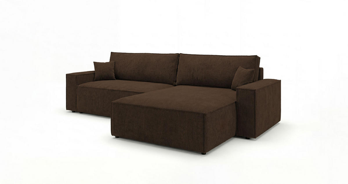 ECKSOFA VIENNA rechts braun Cord Poso 6 - Schlaffunktion, Bettkasten - Braun, Textil (285/184cm) - Cornero