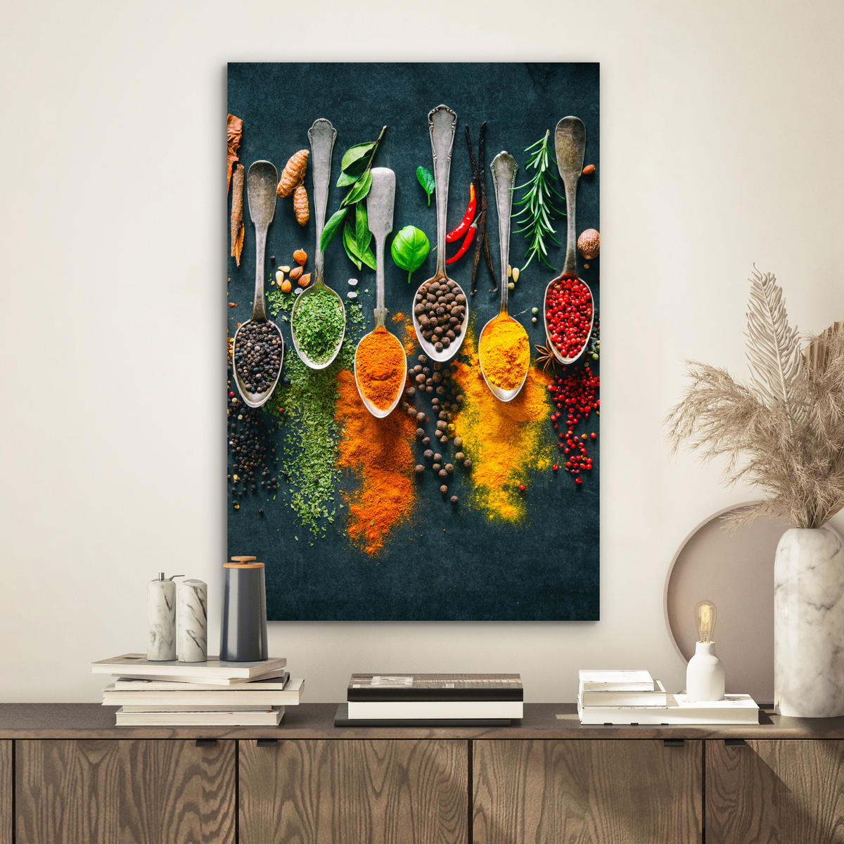 METALLBILD Kräuter - Gewürze - Löffel 40x60 cm - Currygelb, Metall (40/60cm) - MuchoWow