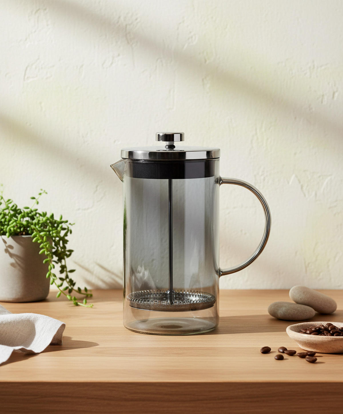 FRENCH PRESS, borosilikátové sklo, šedá - šedá, sklo (11/22/15.5cm) - Mondex
