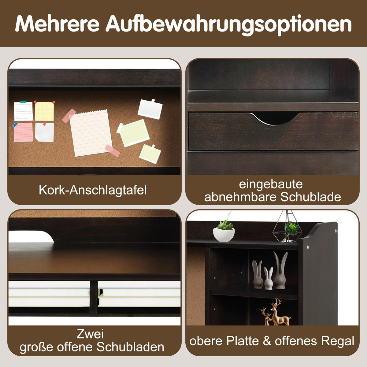 KINDERSCHREIBTISCH mit Hängeplatte braun(2-tlg) - Braun, Holzwerkstoff (111.5/110.7/60.5cm) - COSTWAY