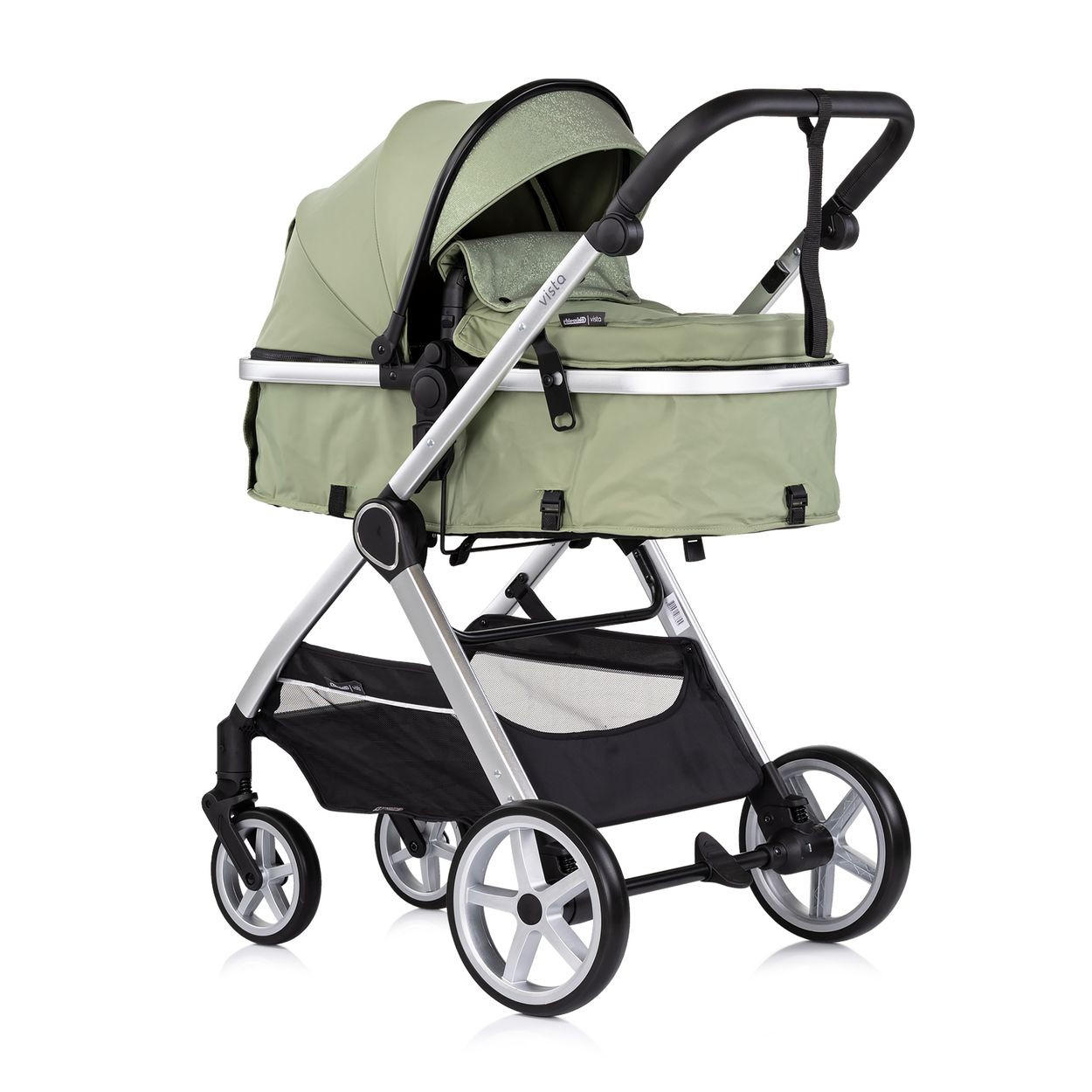 KINDERWAGEN 2 in 1 Vista grün Wickeltasche, Fußabdeckung, Korb, Gurt - Grün, Metall (90/63/108cm) - Chipolino