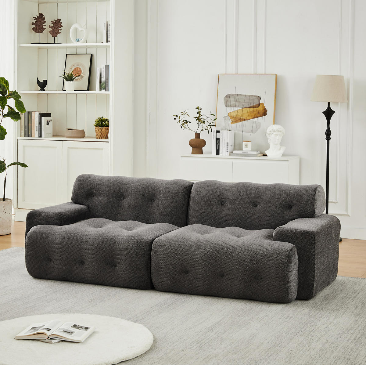 SOFA 2-Sitzer modular 224 x 104 cm Chenille Grey - Dunkelgrau, Holzwerkstoff (104/66/224cm) - Meubliv