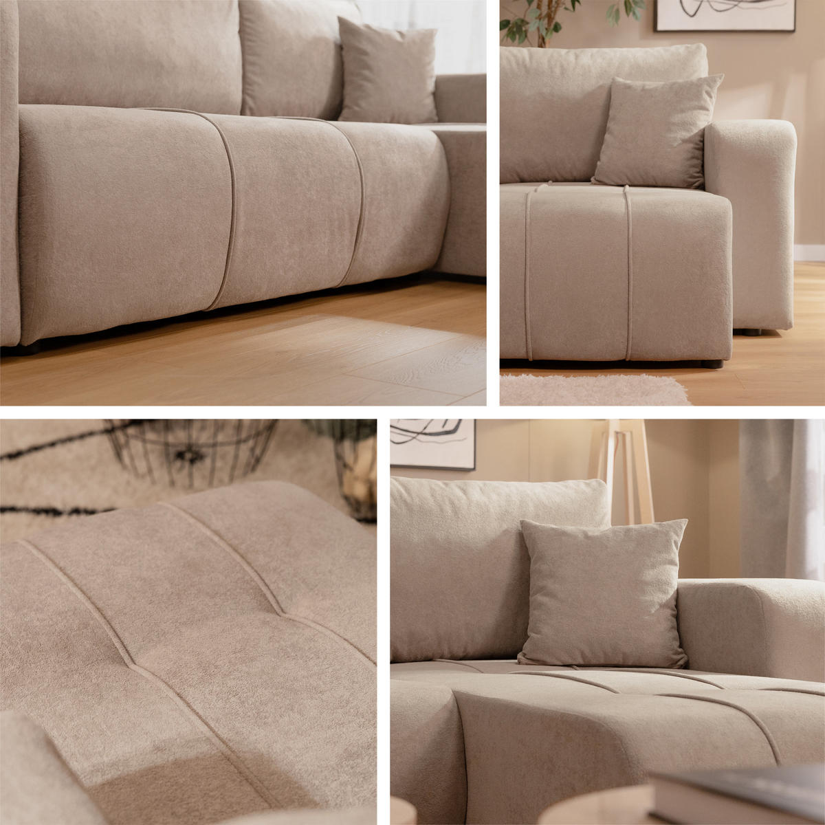 ECKSOFA Furyn Boucle - Schwarz/Braun, Holzwerkstoff/Kunststoff (244/145cm) - MIRJAN24