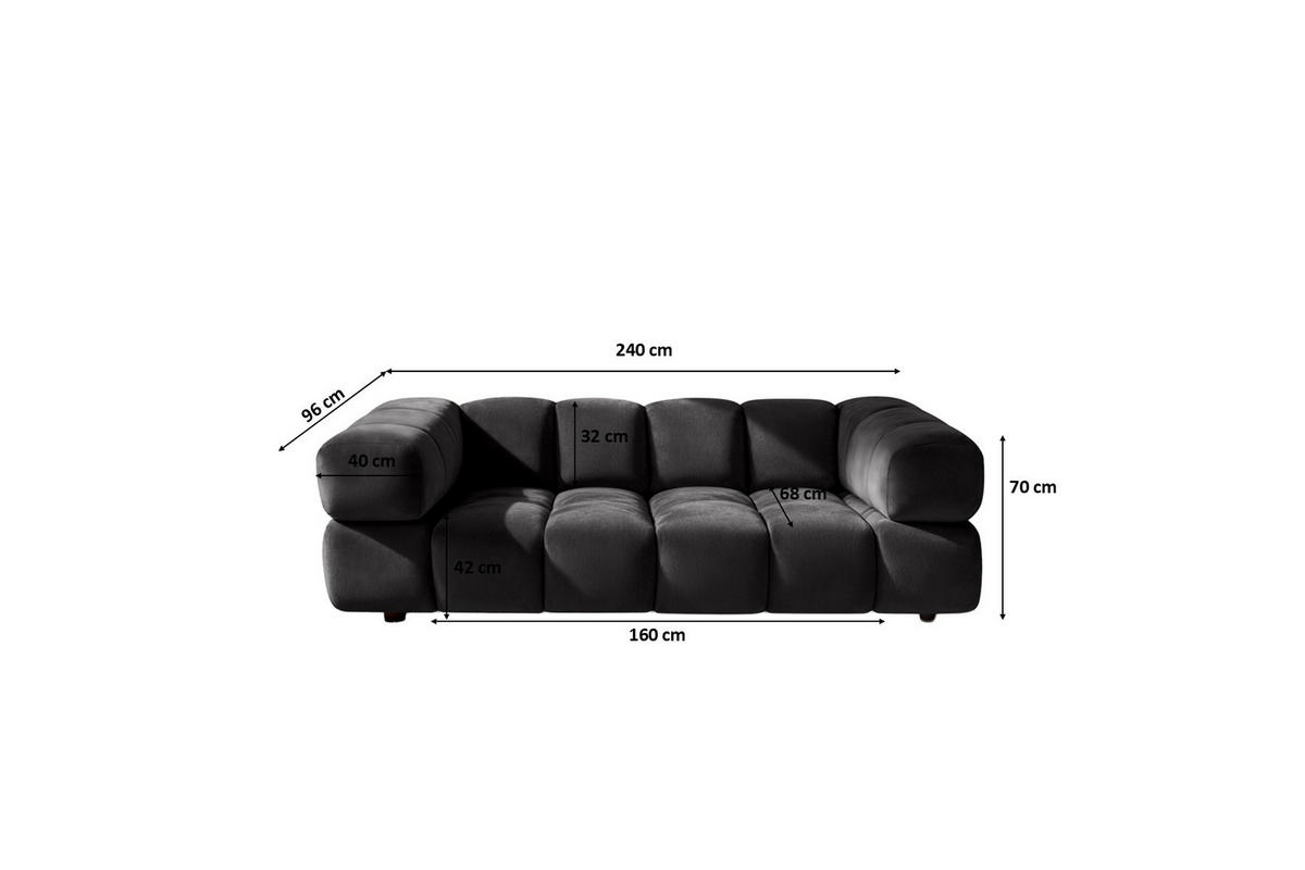 SOFA 3-Sitzer, Couch, Veloursstoff Bluvel, Schwarz, Averro - Schwarz, Holz (240/70/96cm) - Kaiser Möbel
