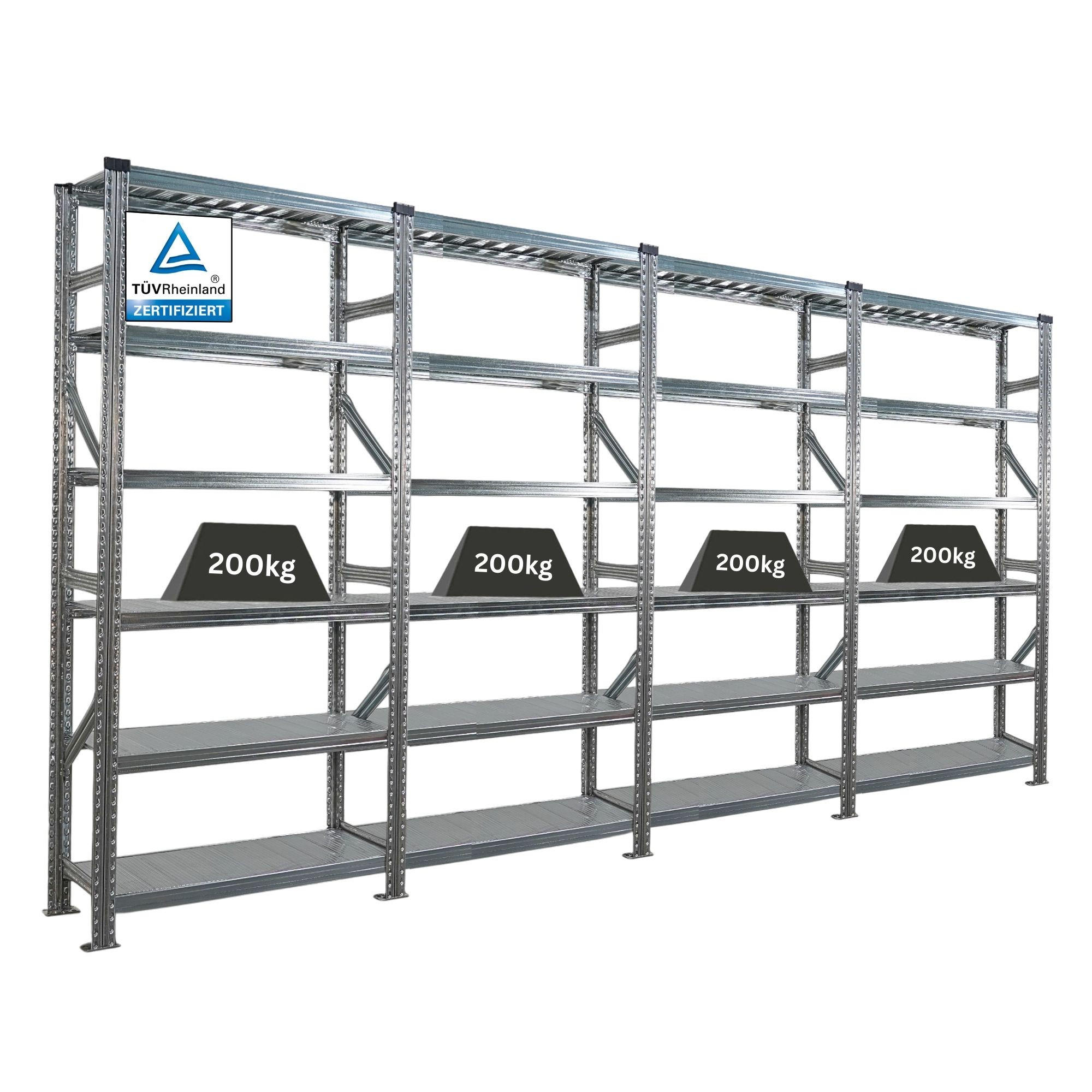 FACHBODENREGAL Proximo Stecksystem 210x360x32cm 6 Ebenen Beidseitig nutzbar Verzinkt - Silberfarben, Metall (360/210/32cm) - PROREGAL