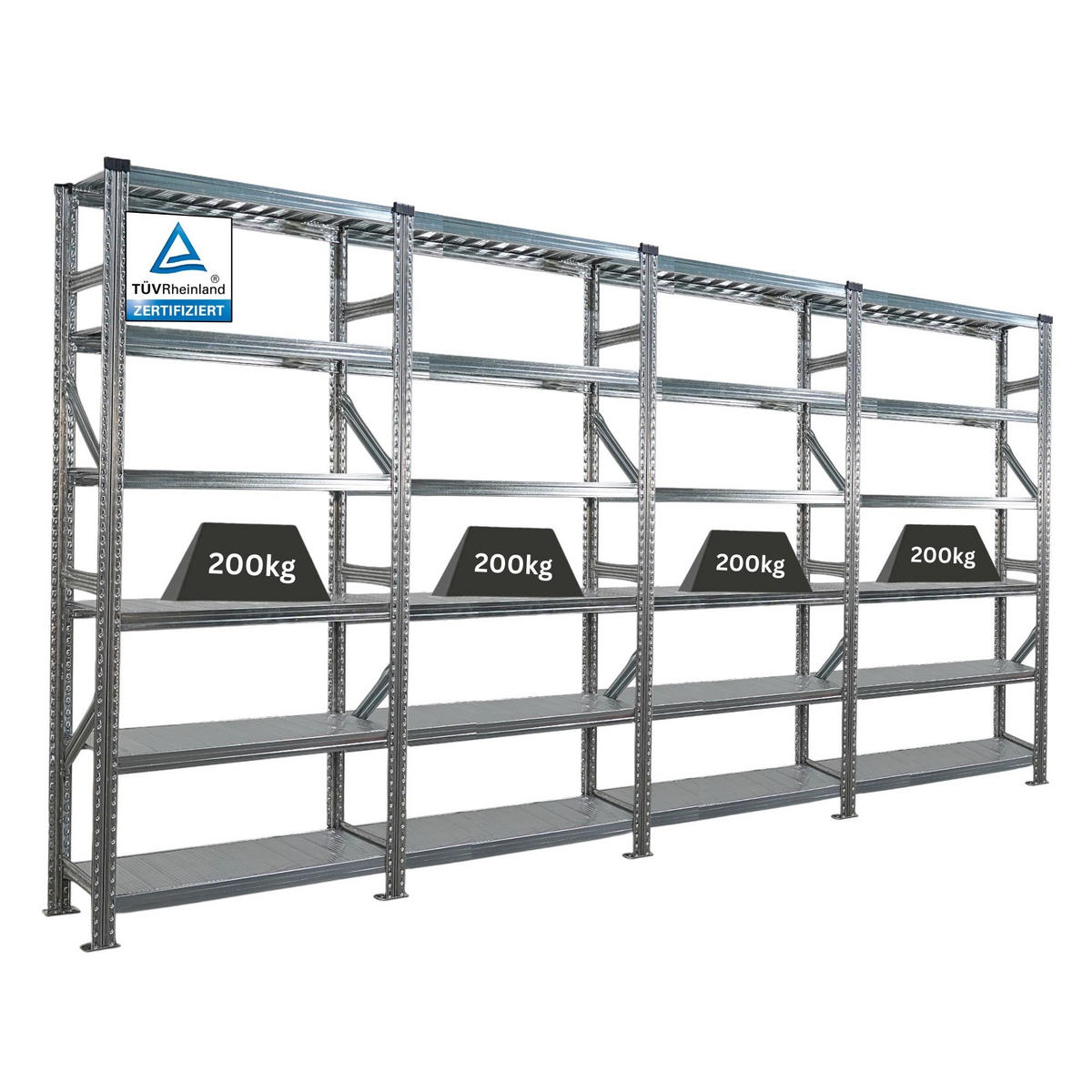 FACHBODENREGAL Proximo Stecksystem 210x360x32cm 6 Ebenen Beidseitig nutzbar Verzinkt - Silberfarben, Metall (360/210/32cm) - PROREGAL