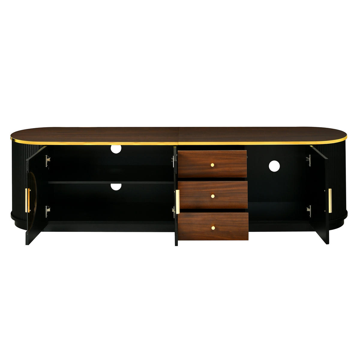 TV-ELEMENT 180/40/46 cm Schwarz mit 3 Schubladen und Aluminiumgriffe - Schwarz, Holz (180/46/40cm) - Oxeza