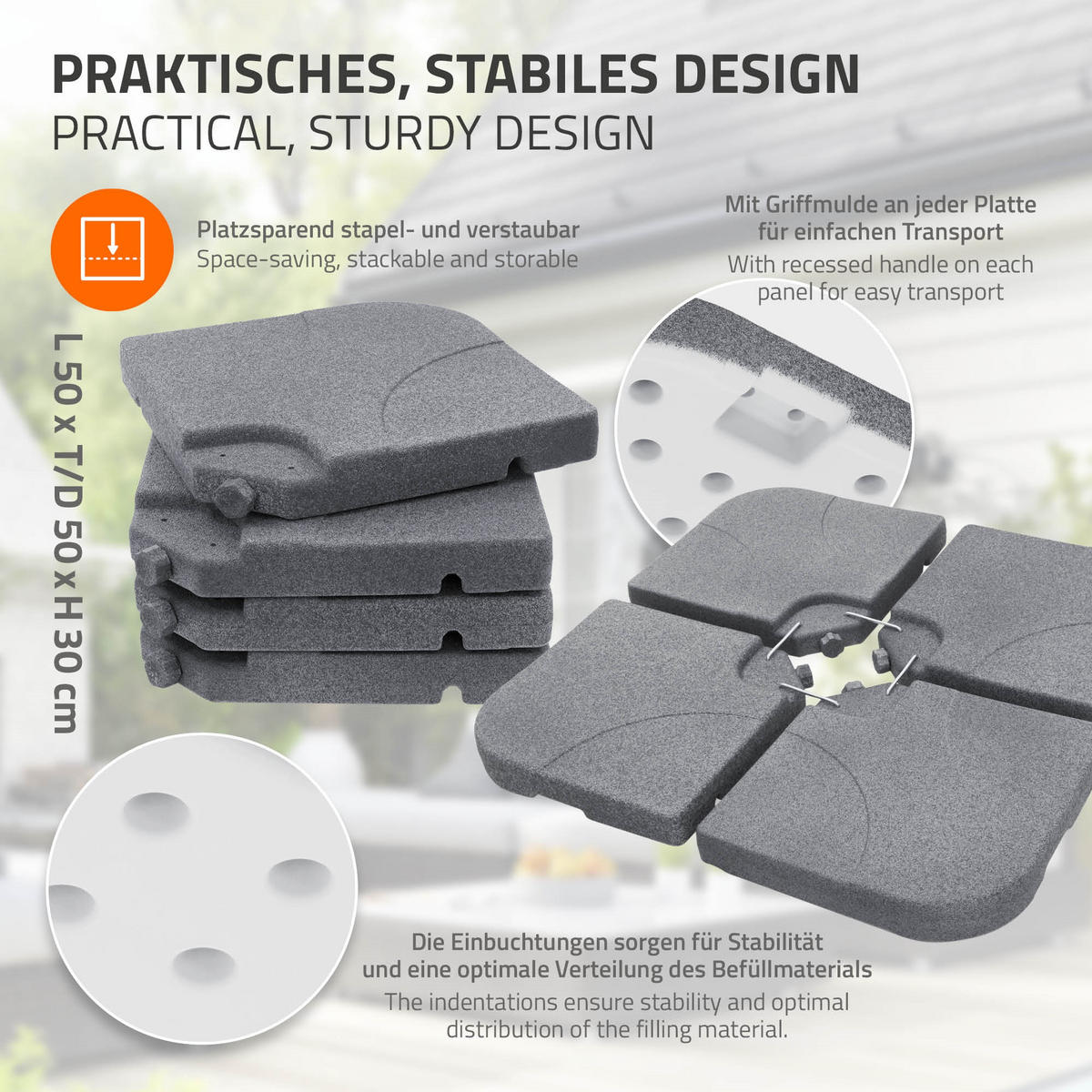 ZÁVAŽÍ NA SLUNEČNÍK 4dílné v kamenném vzhledu z plastu - šedá, plast (105/105cm) - ML-DESIGN