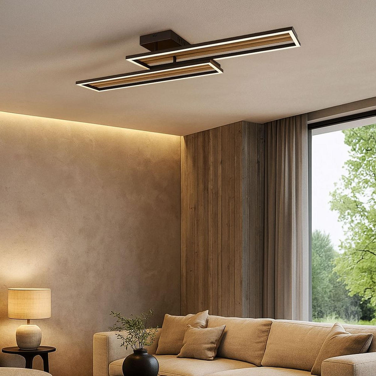 LED DECKENLEUCHTE Metall Holzoptik Braun Schwenkbar - Braun, Metall (90/21/10cm) - Globo Lighting