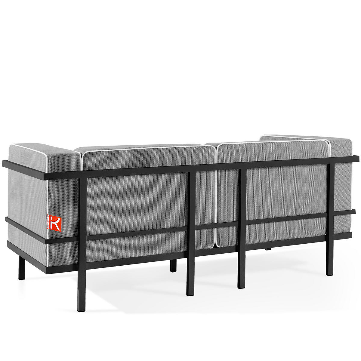 GARTENLOUNGE-SET TRIGLO 4-tlg., 1x Tisch, 2x Sessel, 1x Sofa 2-Sitzer, Modern, Dunkelgrau - Dunkelgrau/Schwarz, Glas/Textil - KONSIMO®