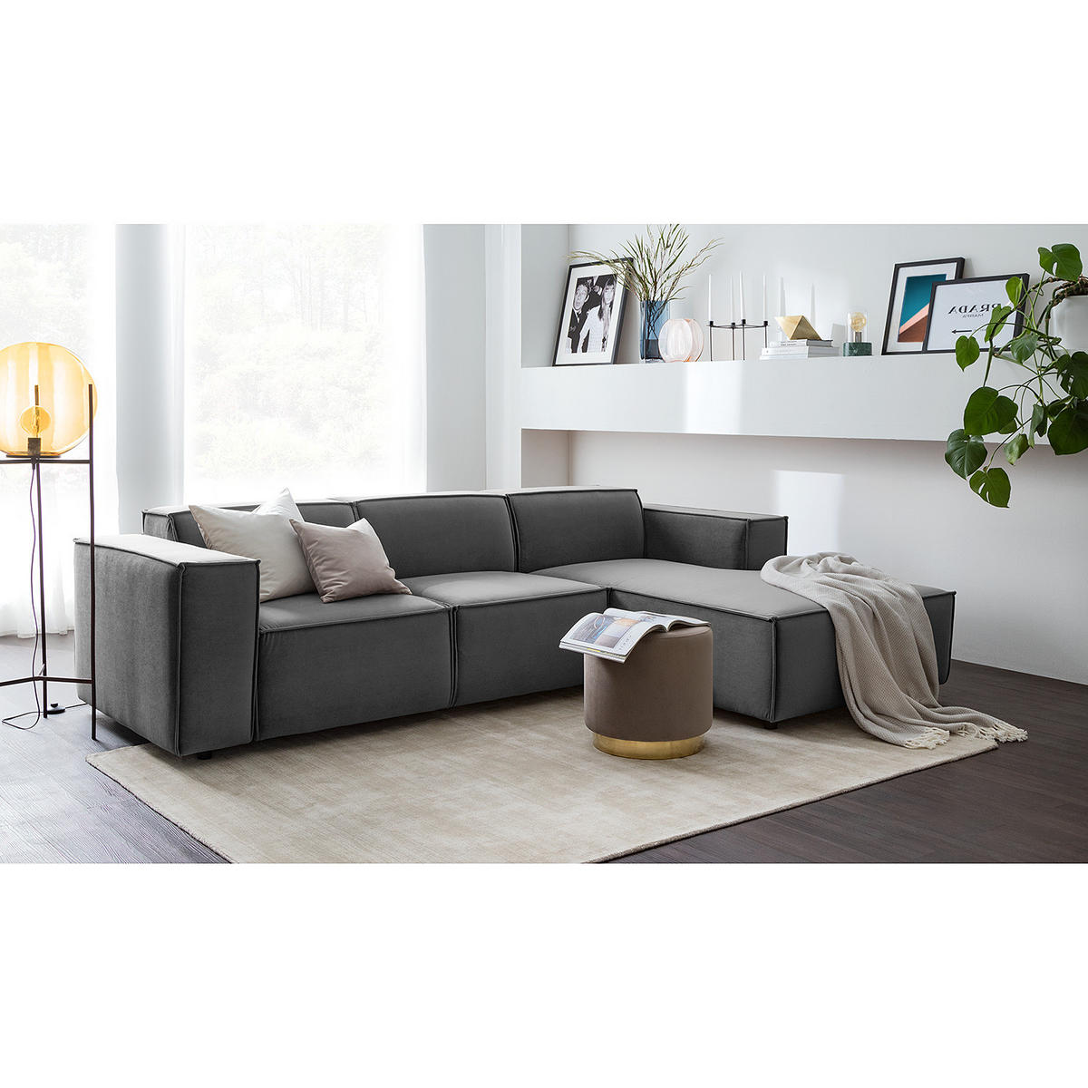 ECKSOFA mit Longchair - Schwarz/Grau, Kunststoff/Textil (260/177cm) - home24