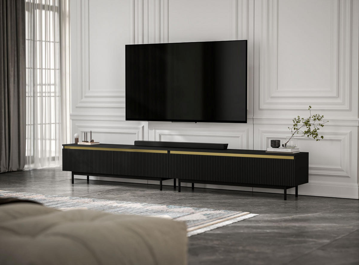 TV-LOWBOARD 2-er Set Selene Schwarz Matt mit Metallrahmen 140 cm - Schwarz, Holzwerkstoff/Metall (280/44/35cm) - Meble Lindner