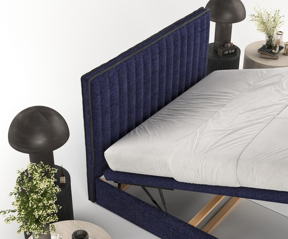 POLSTERBETT Keva mit Stauraum 120/200 cm Marineblau im Alta Stoff - Schwarz/Dunkelblau, Holz/Holzwerkstoff (120/200cm) - AltaBeds