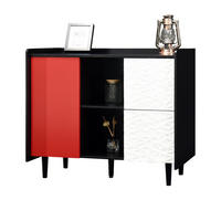 SIDEBOARD 90/40/80 cm schwarz-rot aus MDF mit 2 Schubladen und offenen Fächern - Schwarz, Holzwerkstoff (90/80/40cm) - OKWISH
