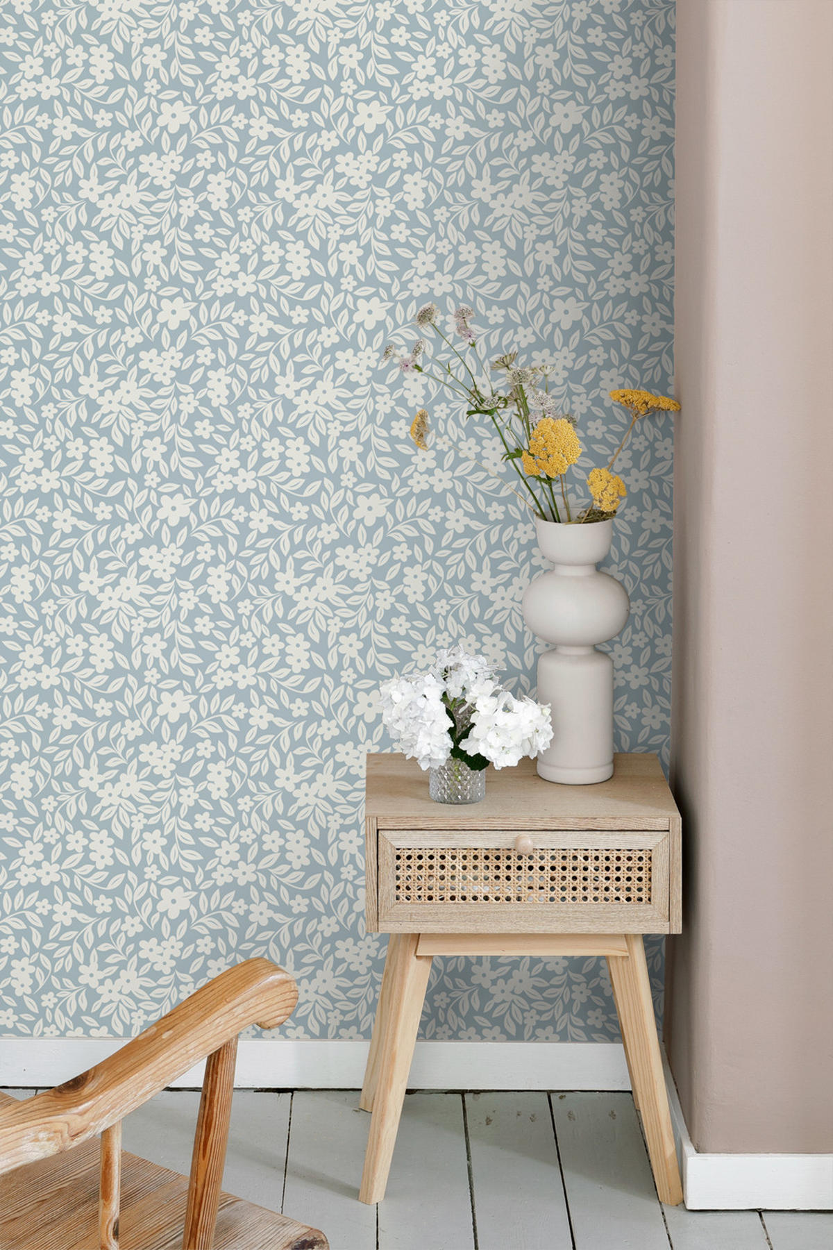TAPETE Blumen 50 x 900 cm - Blau, Papier (50/0.1cm) - ESTAhome