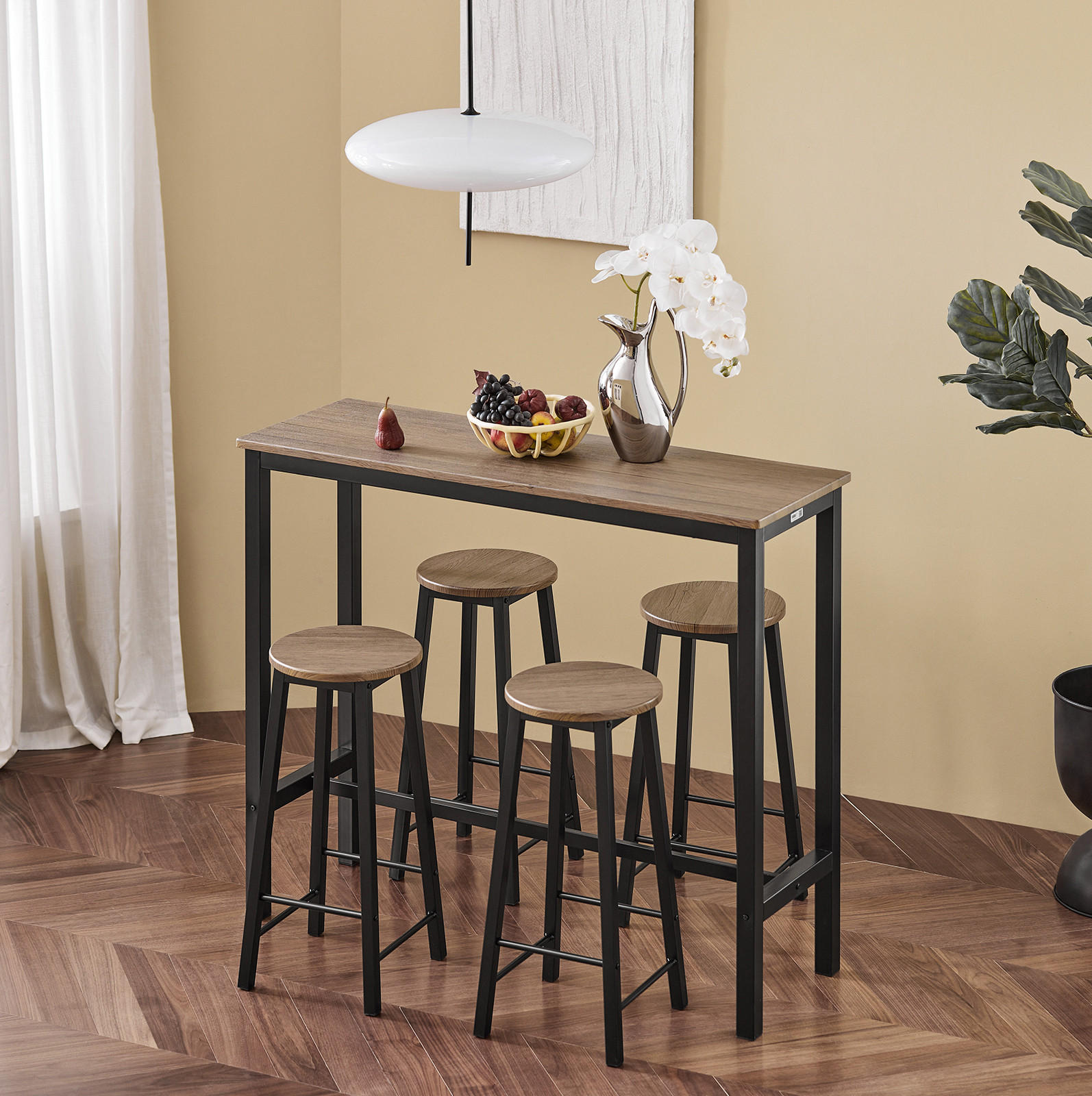 BARTISCH + 4 x BARHOCKER - Schwarz, Holzwerkstoff (120/100/40cm) - SoBuy