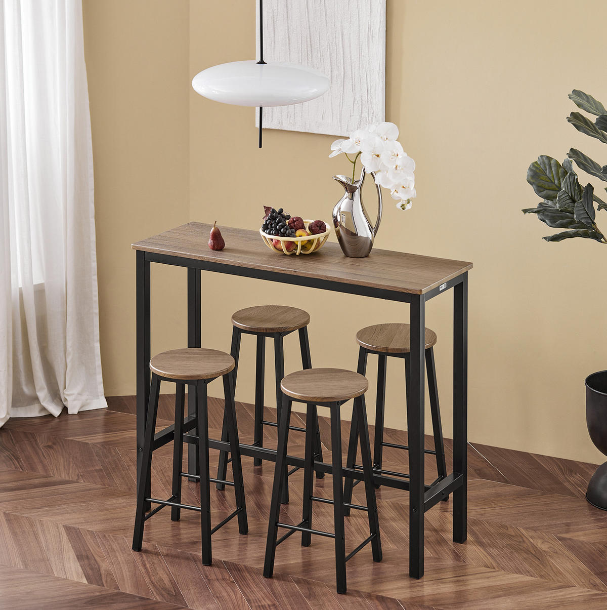 BARTISCH + 4 x BARHOCKER - Schwarz, Holzwerkstoff (120/100/40cm) - SoBuy