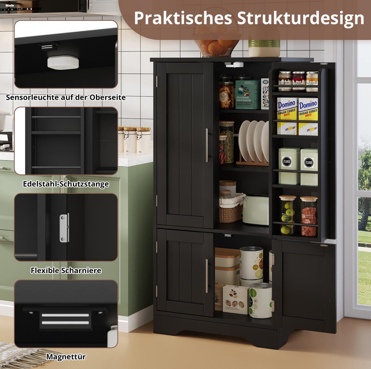 BUFFET 60/40/120 cm schwarz aus MDF mit LED-Sensorlicht - Schwarz, Holzwerkstoff (60/120/40cm) - OKWISH