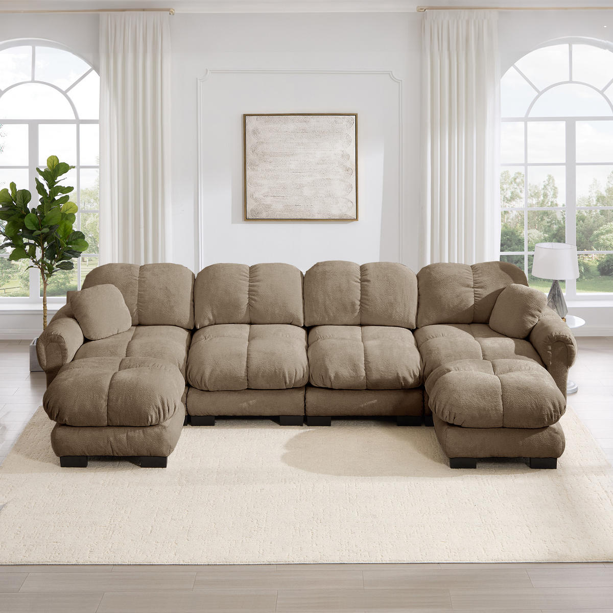 WOHNLANDSCHAFT DE-34384 U-Form mit 2 Ottomans und Steppdesign Braun - Braun, Textil (149/90/330cm) - ComfortXL