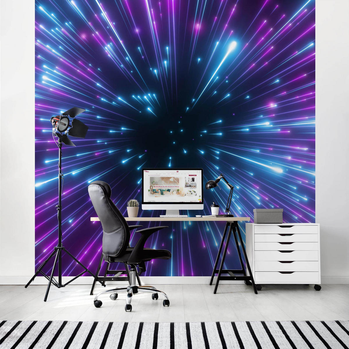 FOTOTAPETE Neon Feuerwerk 192/192 cm - Violett, Papier (192/192cm) - Bilderwelten