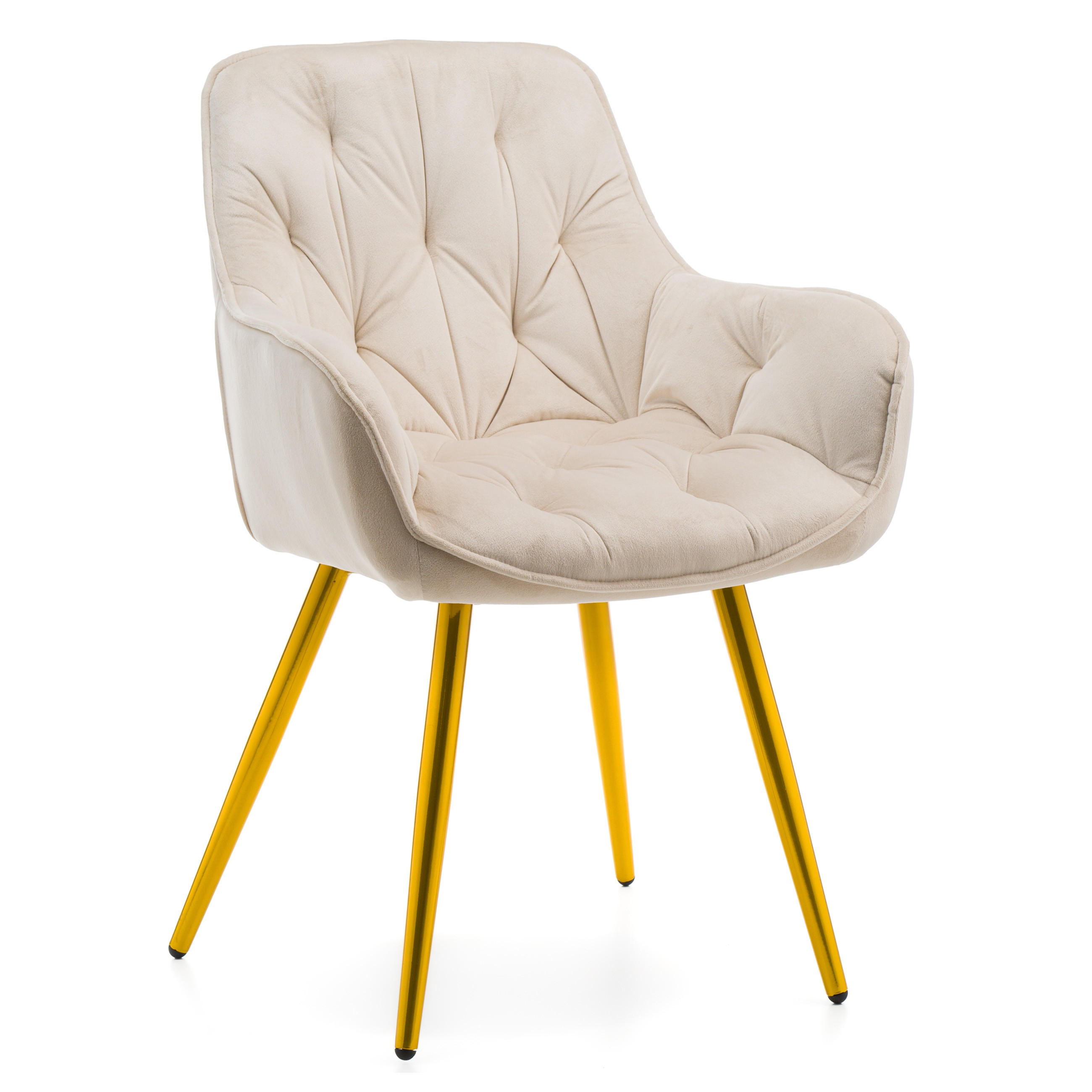 STUHL SIENA gepolstert mit Steppung - beige goldene Beine - Samt Velours - Ecru/Beige, Textil/Metall (58/87/61cm) - NEW HOME