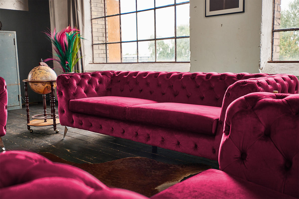 SOFA NARLA Pink Velvet - Pink/Silberfarben, Textil (219/68/84cm) - KAWOLA