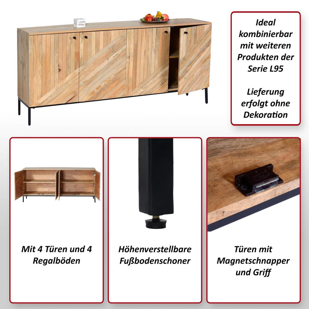 SIDEBOARD Beige - Beige, Holz (176/79/42cm) - MCW