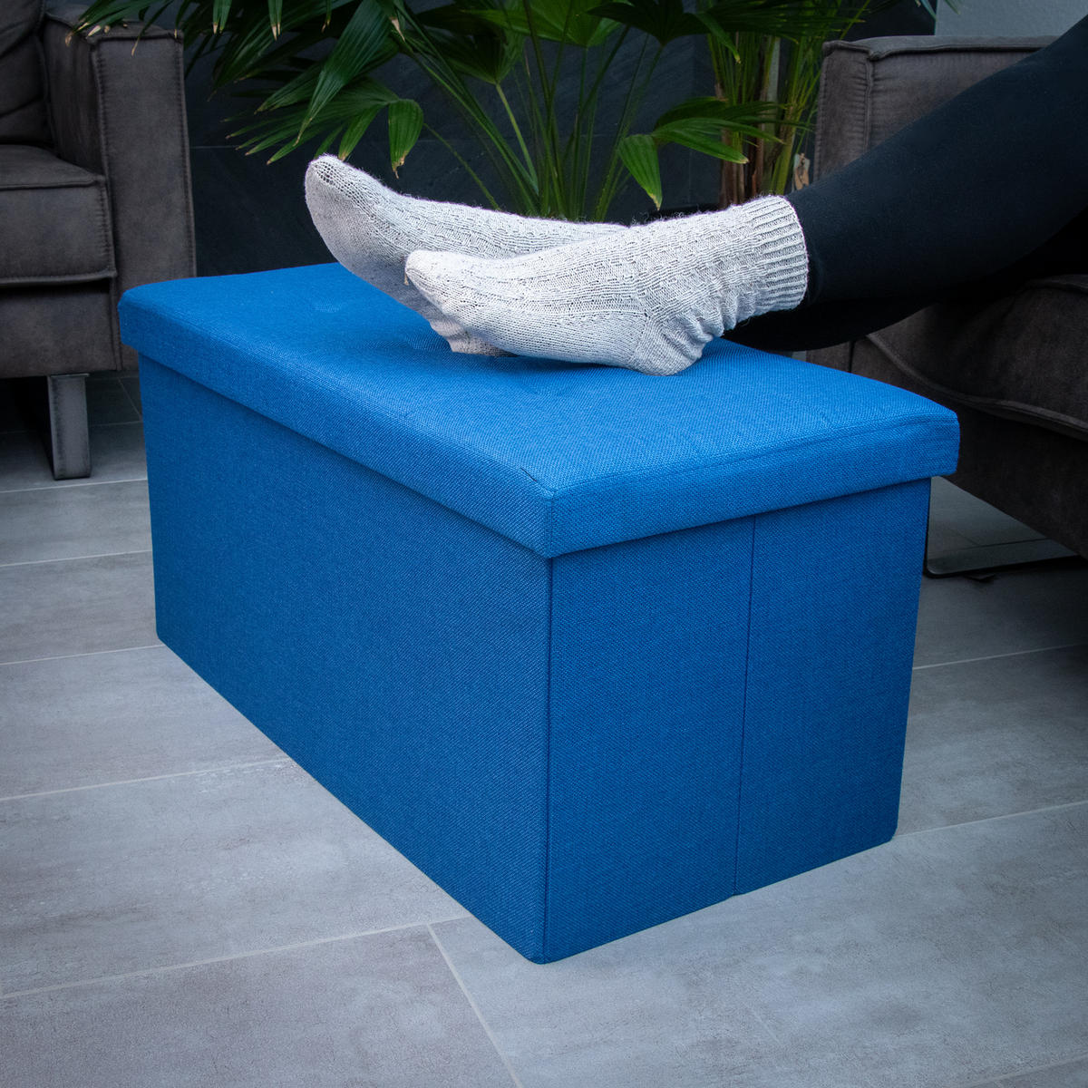 SITZTRUHE Faltbar 76/38/38 cm (Blau) - Blau, Textil (38/38/76cm) - Intirilife