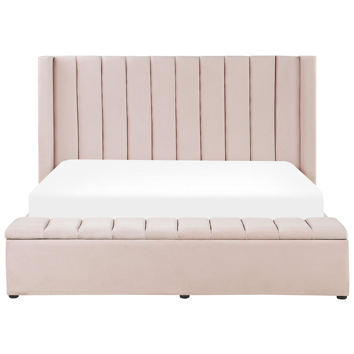 PAT CU APĂ cu Stauraumbank 180/200 catifea roz pastel Noyers - roz aprins, material textil (180/200cm) - Beliani