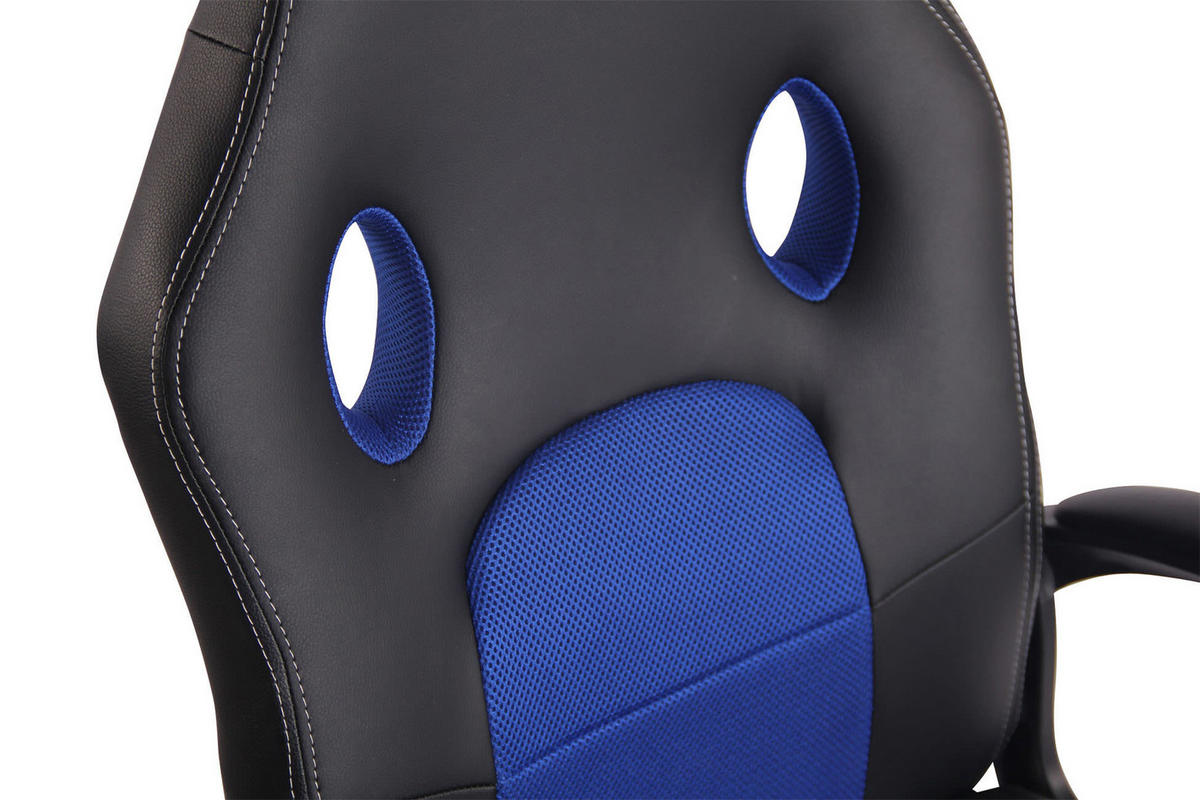 DREHSTUHL Lederlook schwarz/blau - Blau/Schwarz, Kunststoff/Textil (61/106/59cm) - CLP