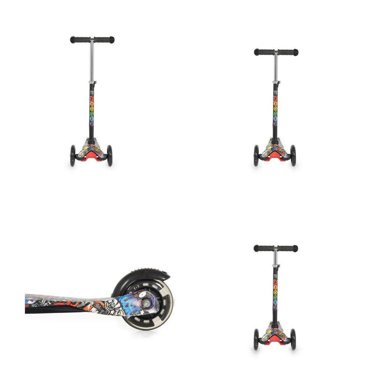 KINDERROLLER Fidget schwarz höhenverstellbar, PU-Räder, Wasserdruck, ABEC-7 - Schwarz, Metall (54/23/72cm) - Moni