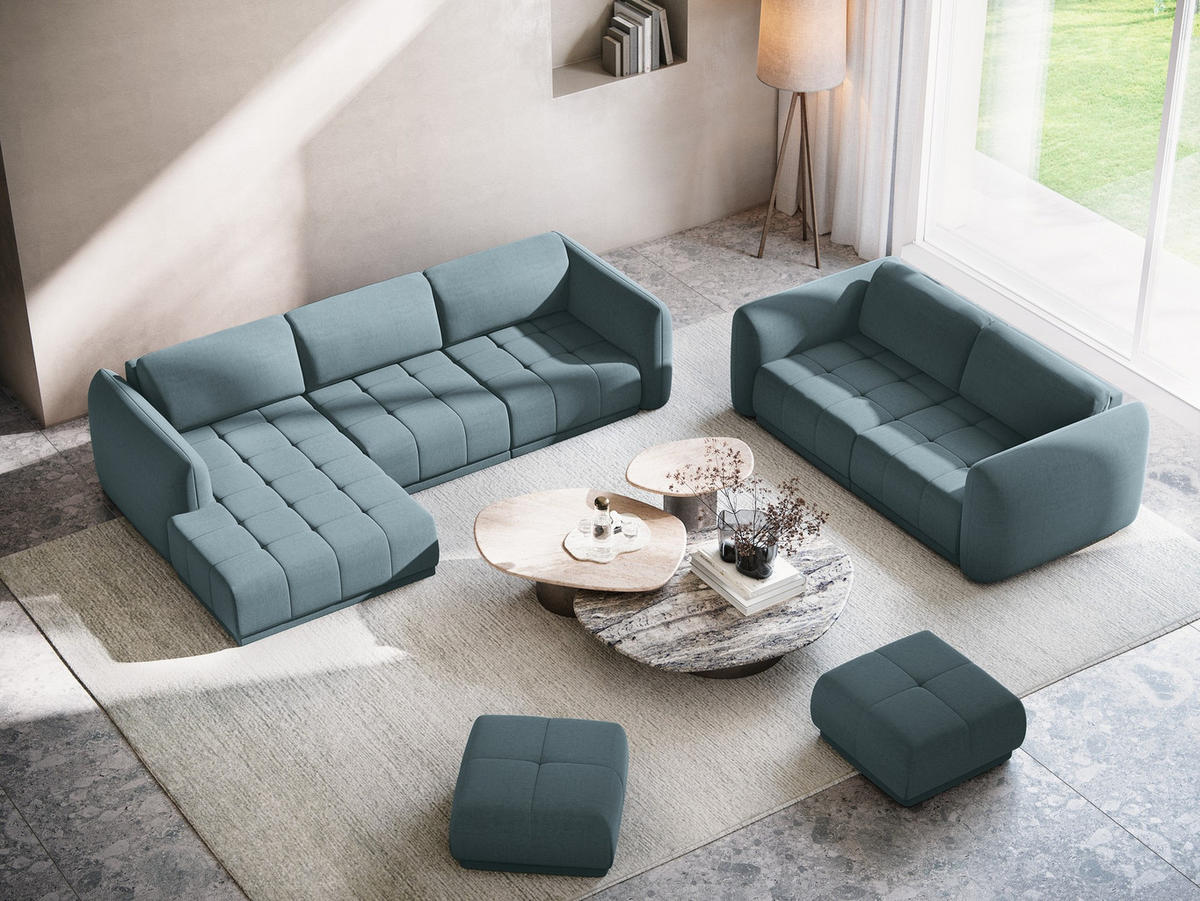 ECKSOFA Links Samt Stoff Blau - Blau/Petrol, Kunststoff/Textil (170/290cm) - Makamii