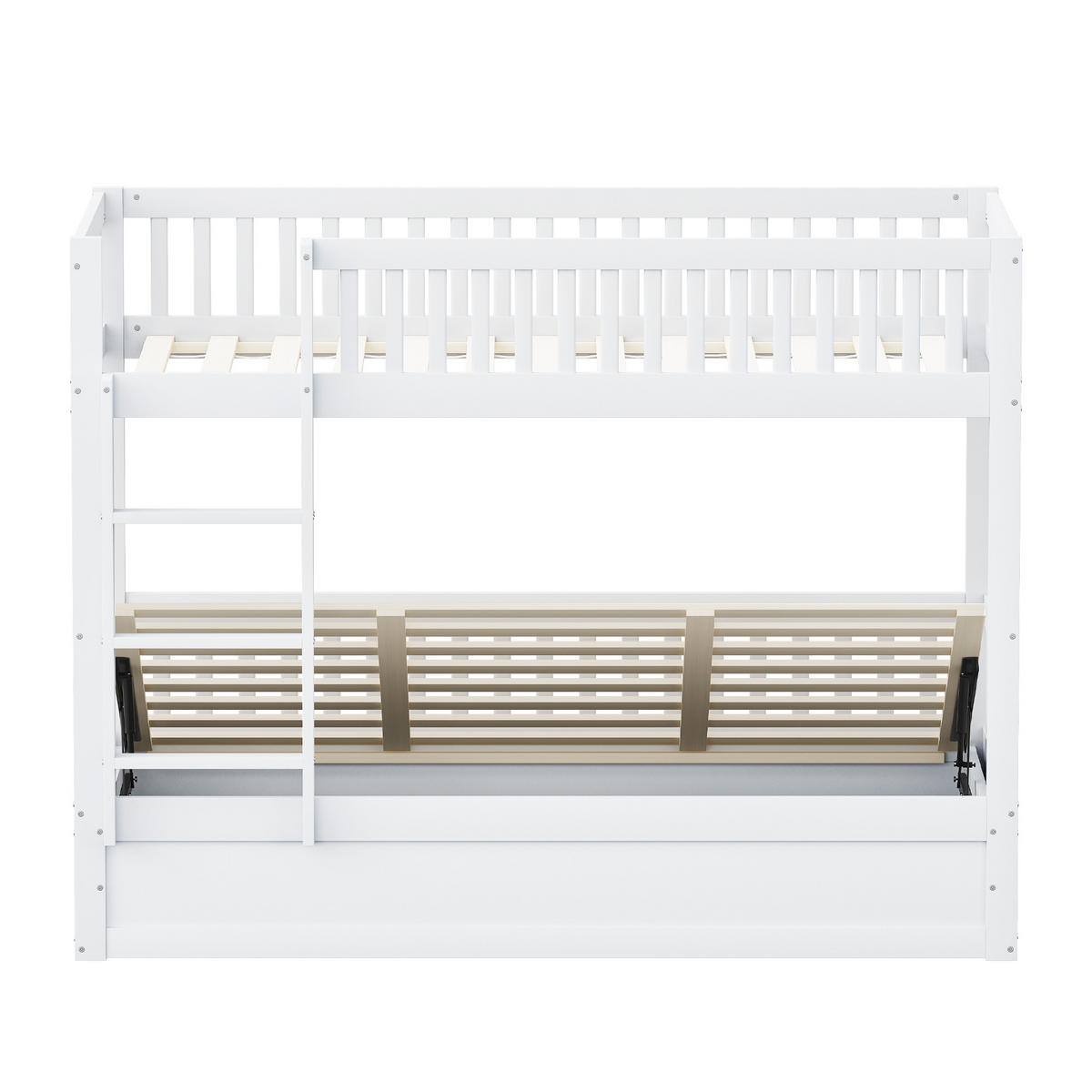 ETAGENBETT 90/200 cm weiß aus Kiefer mit hydraulischem Stauraum - Weiß, Holz (90/200cm) - OKWISH