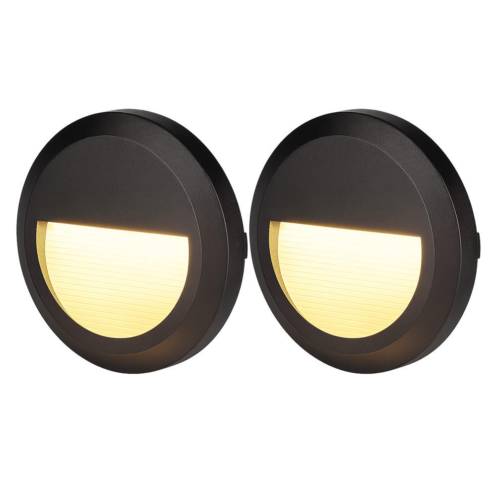 LED AUSSEN-WANDLEUCHTE Schwarz Rund 2er Set - Schwarz, Kunststoff (15/2.7/15cm)