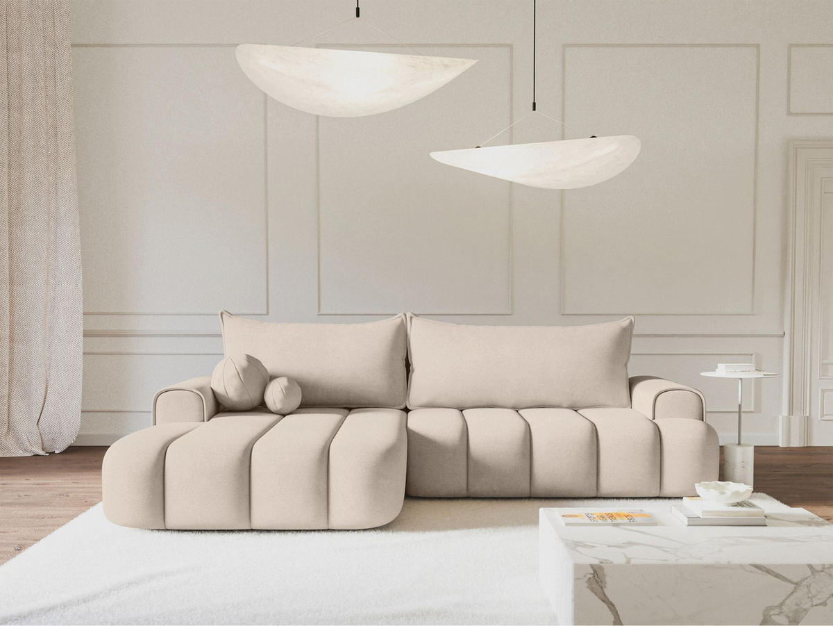 ECKSOFA Dandelino Graubeige mit Samtbezug, links - Taupe/Schwarz, Kunststoff/Textil (271/172cm) - Selsey